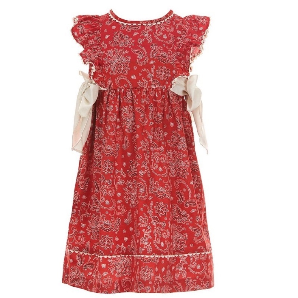Edgehill Collection bandanna Girls Red Paisley Ric Rac Sleeve Sash Dress 4T